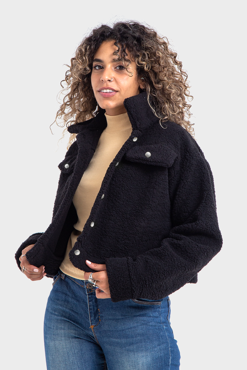 Black cropped top teddy jacket
