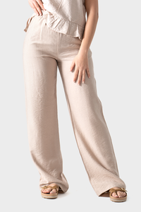 Wide Leg Linen Trousers - Beige