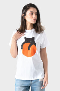 Black Cat Printed Short Sleeves T-Shirt