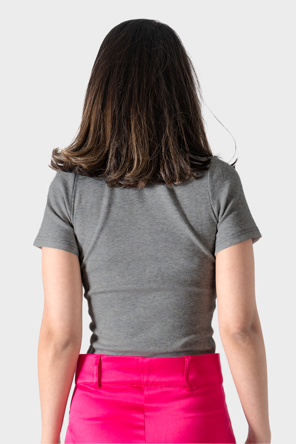 Dark Gray Short Sleeve Ribbed Top