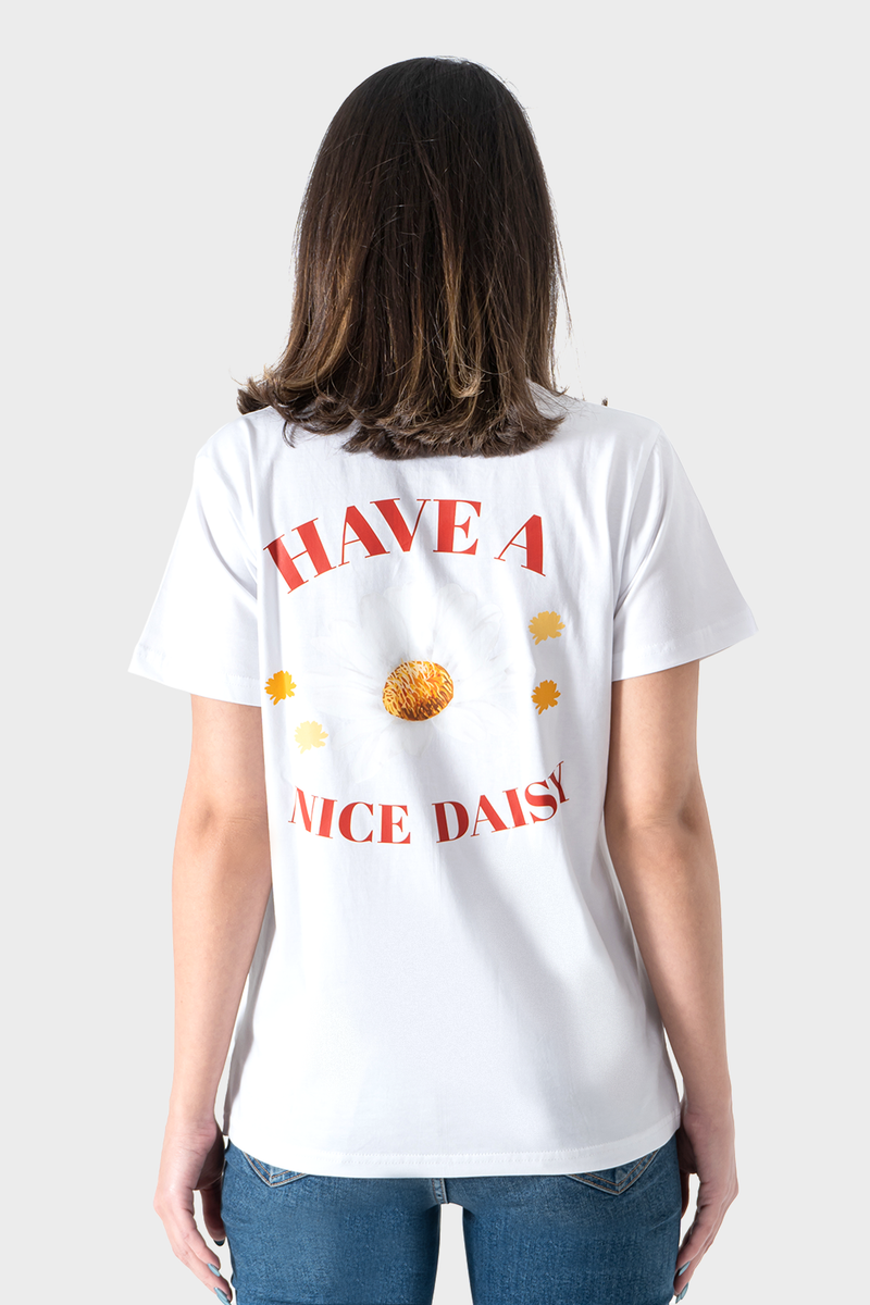 White Sun Flower Printed T-Shirt