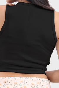 Black Ribbed Cropped Tank Top