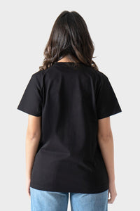 Black Front Printed Text T-Shirt