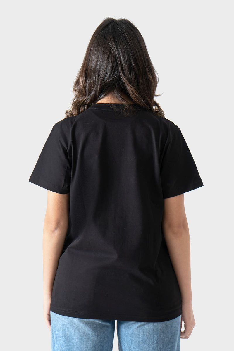 Black Front Printed Text T-Shirt