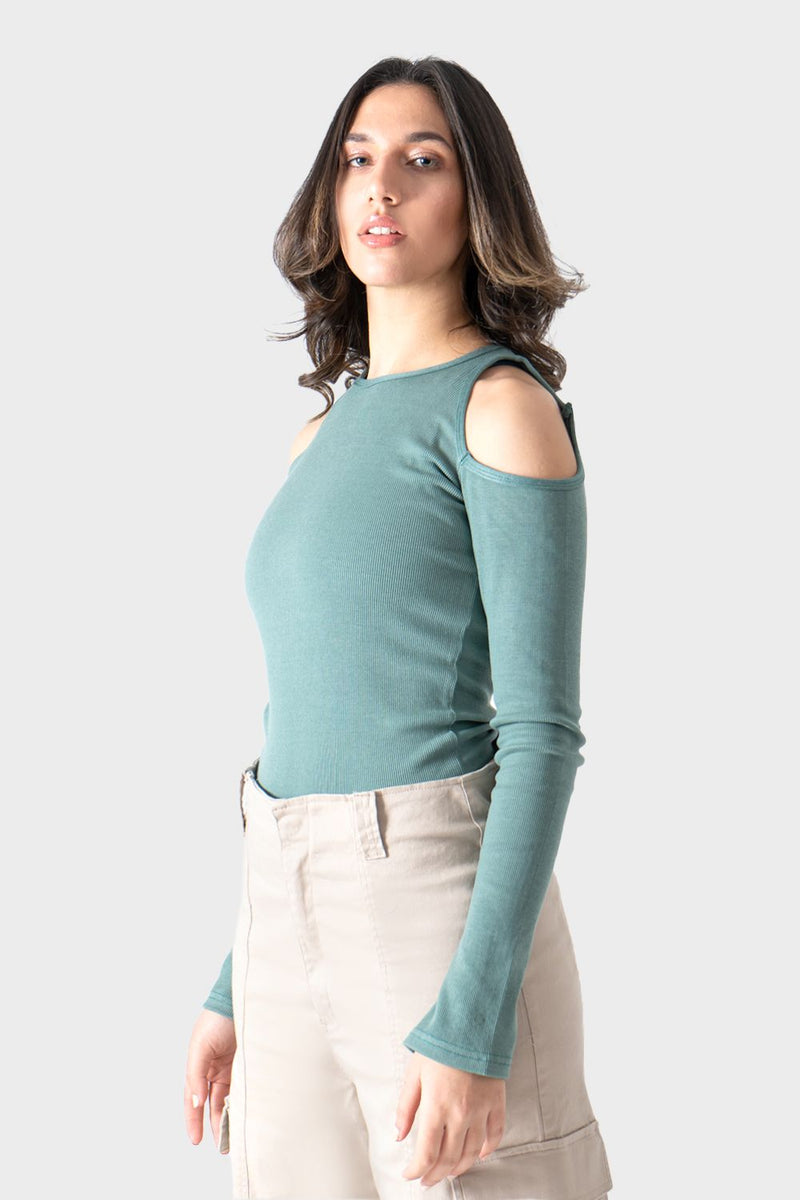 Mint Slit Shoulder Top