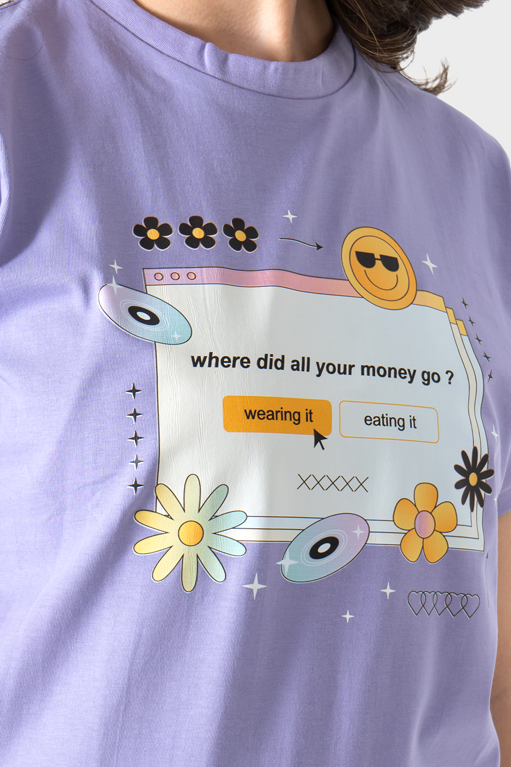 Lavender Front Printed Short Sleeves T-Shirt