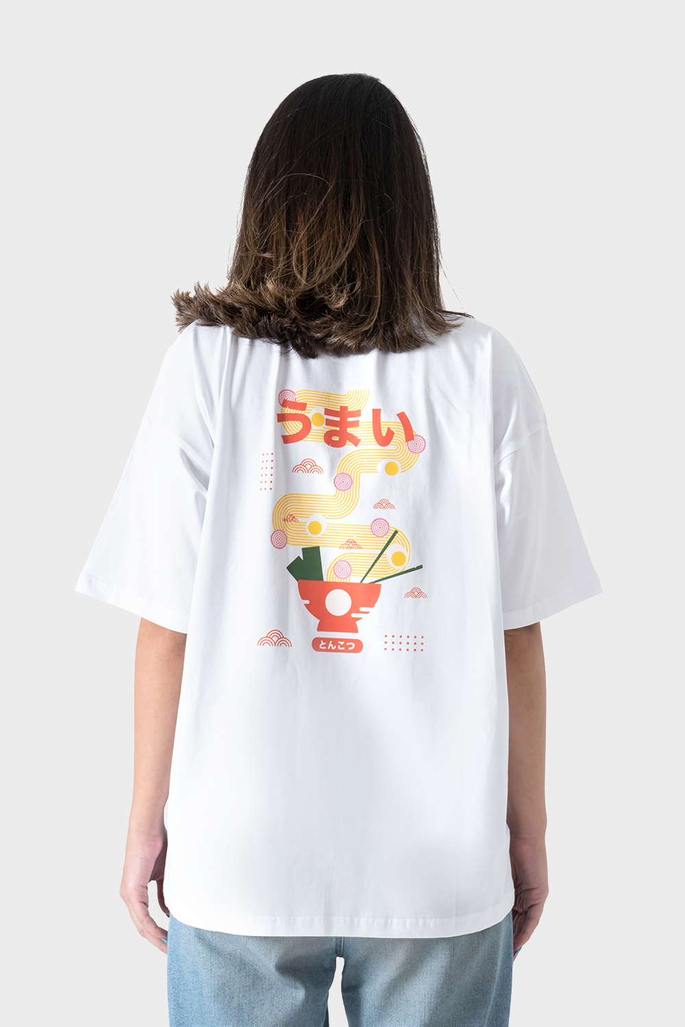 White Noodles Printed Oversized T-Shirt