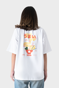 White Noodles Printed Oversized T-Shirt