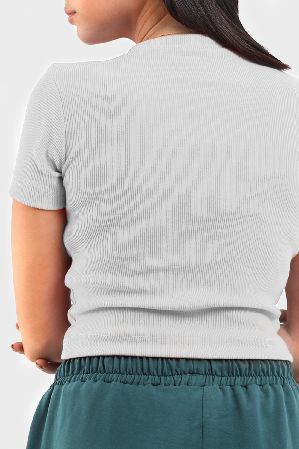 Gray Cropped Short Sleeve Ribbed Top
