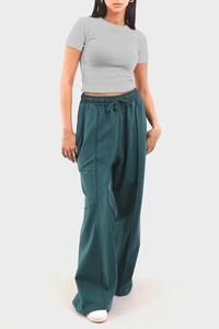 Gray Cropped Short Sleeve Ribbed Top