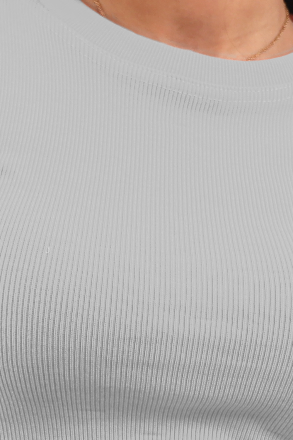 Gray Cropped Short Sleeve Ribbed Top