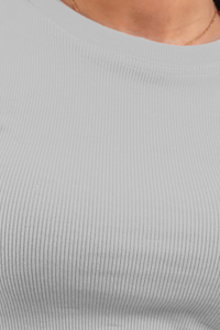 Gray Cropped Short Sleeve Ribbed Top