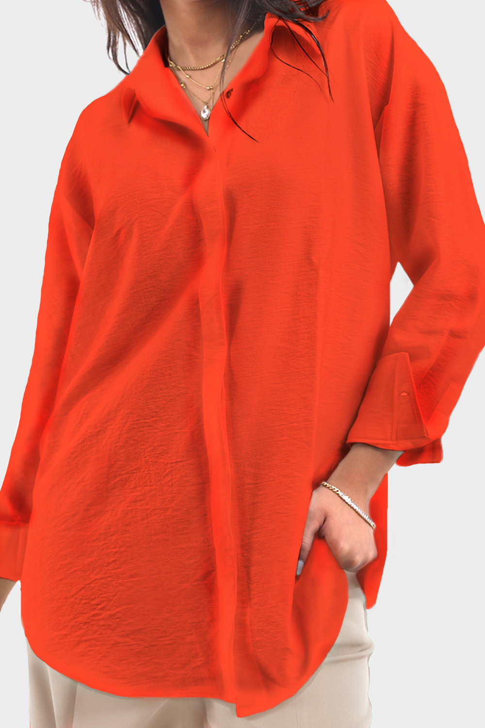 Orange Oversized Linen Shirt