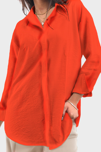 Orange Oversized Linen Shirt