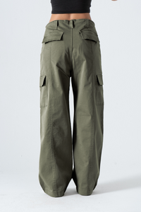 Olive Wide Leg Cargo Pants