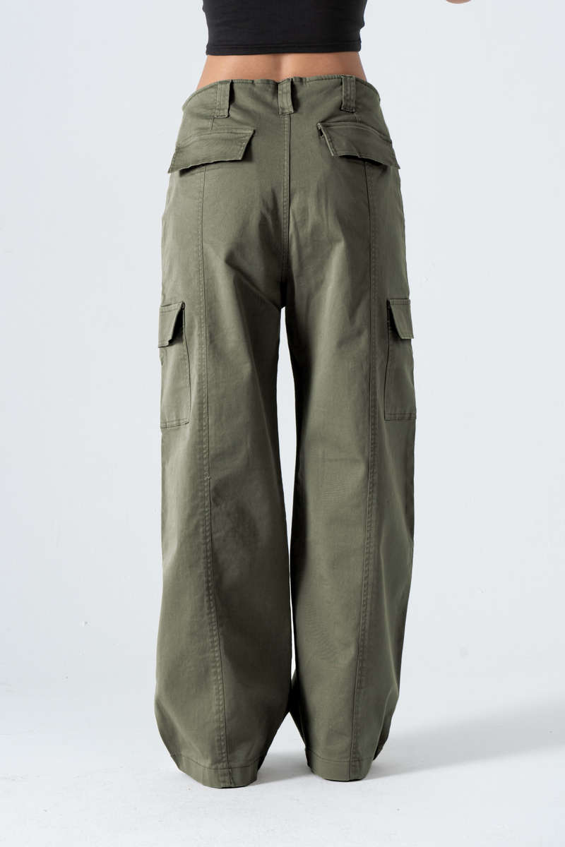 Olive Wide Leg Cargo Pants