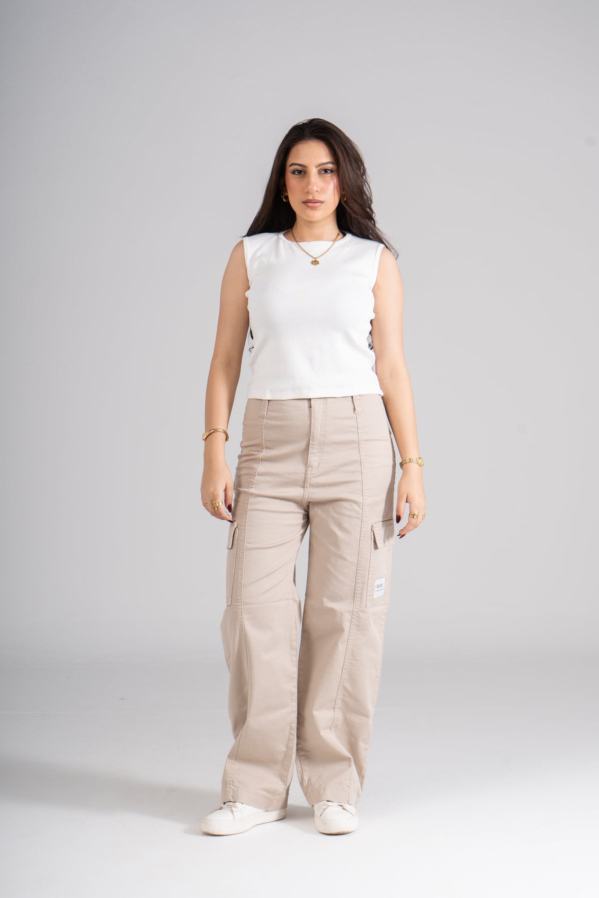 Beige Wide Leg Cargo Pants