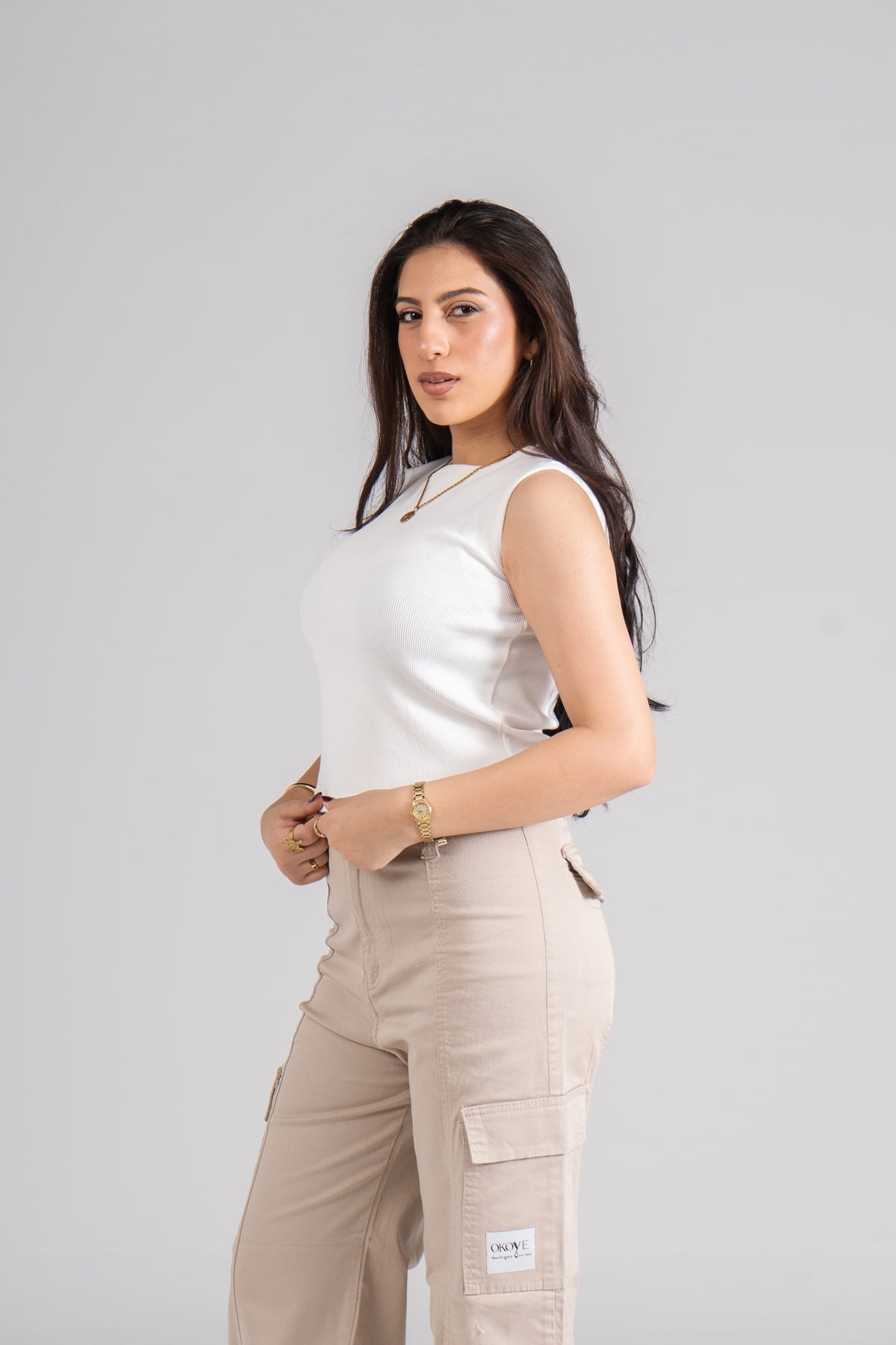 Beige Wide Leg Cargo Pants