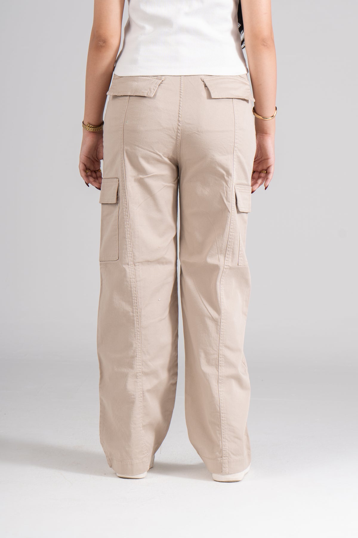 Beige Wide Leg Cargo Pants