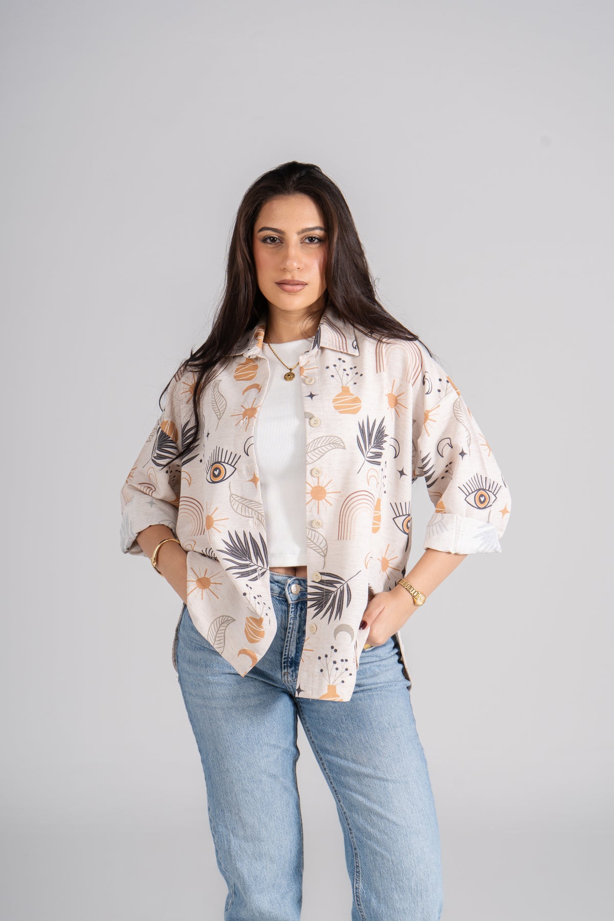 Printed Long Sleeve Turkish Linen Shirt