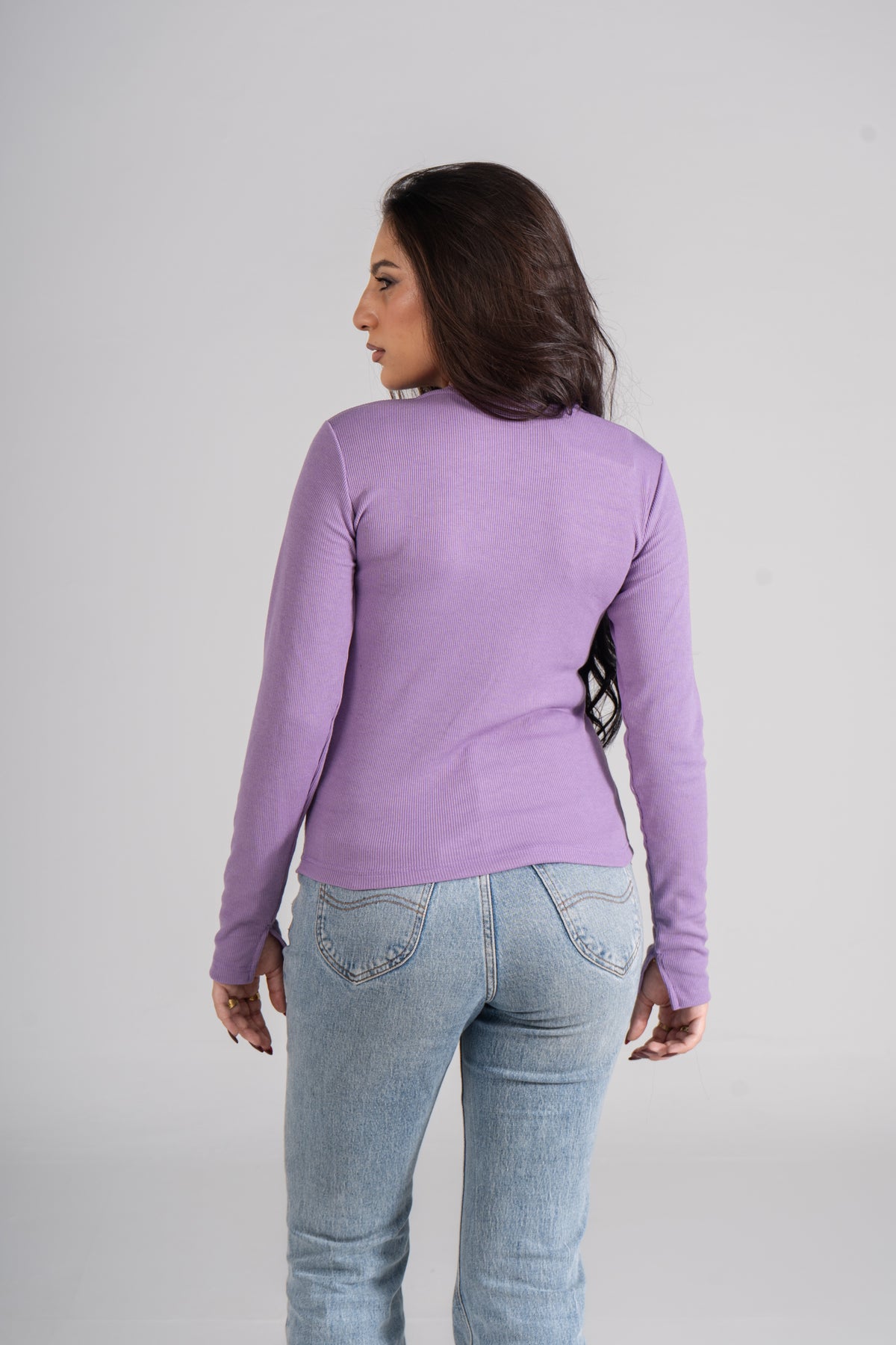 Lavender Ribbed Top with Bracelet Slit