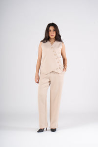 Beige Vest Suit - Cross Button