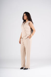 Beige Vest Suit - Cross Button