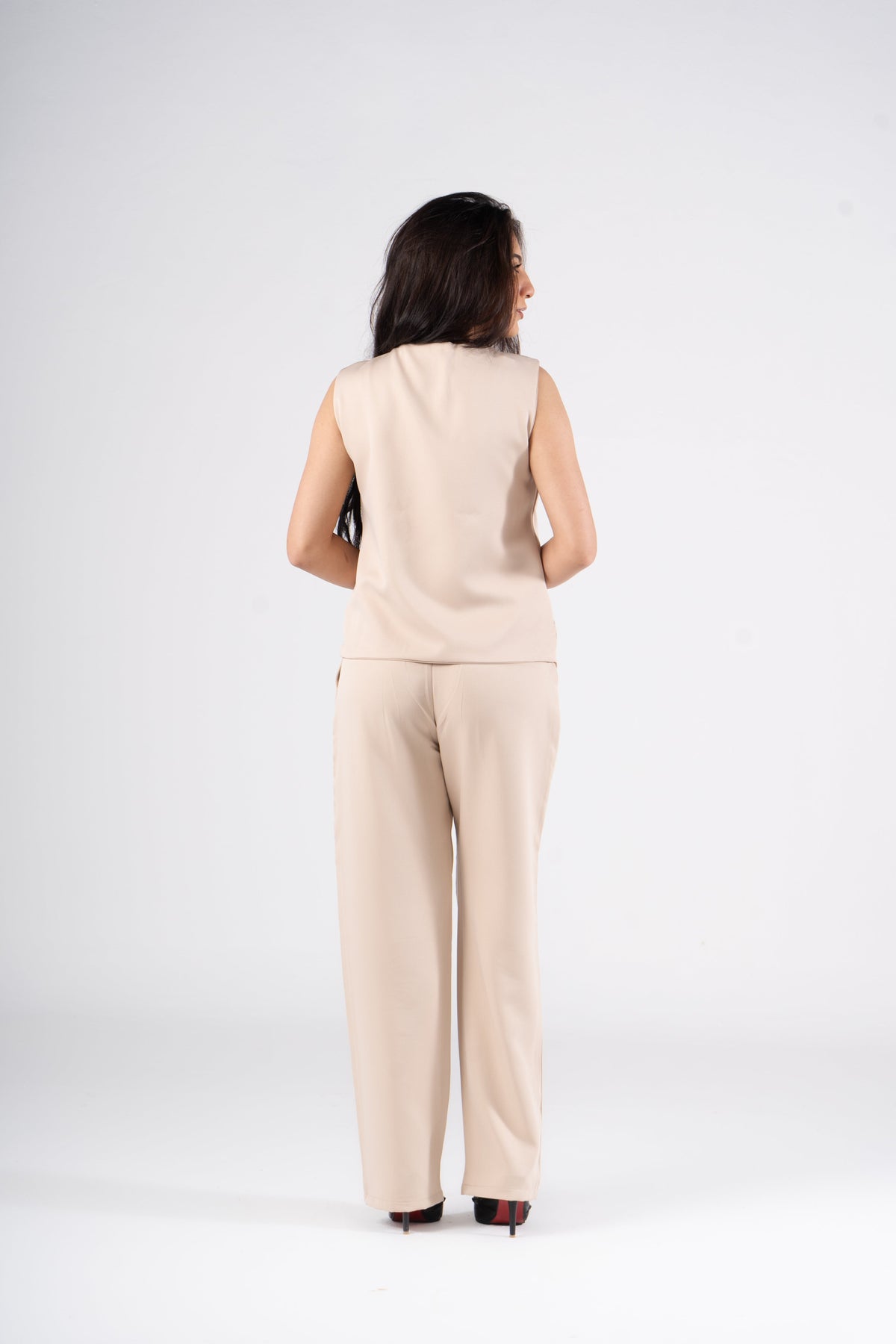 Beige Vest Suit - Cross Button