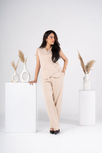 Beige Vest Suit - Cross Button