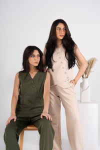 Beige Vest Suit - Cross Button