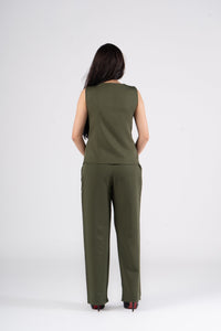Olive Vest Suit - Cross Button