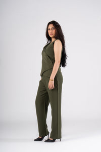 Olive Vest Suit - Cross Button