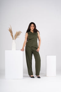 Olive Vest Suit - Cross Button