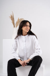 White Long Sleeves Eyelet Blouse