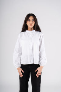 White Long Sleeves Eyelet Blouse