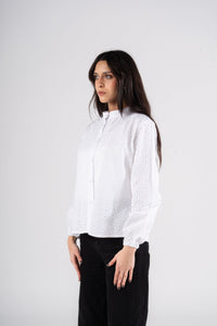 White Long Sleeves Eyelet Blouse
