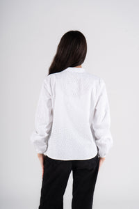 White Long Sleeves Eyelet Blouse