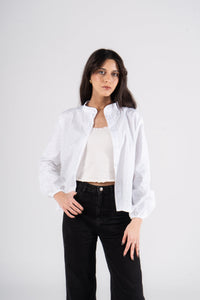 White Long Sleeves Eyelet Blouse