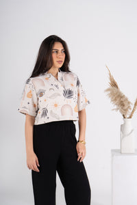 Printed Half Sleeves Cropped turkish Linen Blouse