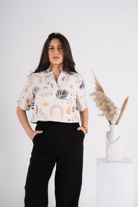 Printed Half Sleeves Cropped turkish Linen Blouse