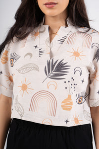 Printed Half Sleeves Cropped turkish Linen Blouse