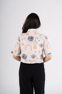 Printed Half Sleeves Cropped turkish Linen Blouse