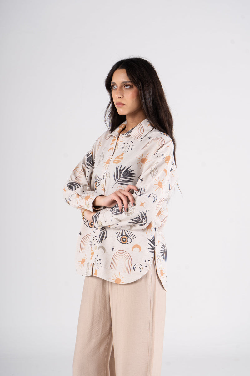 Printed Long Sleeve Turkish Linen Shirt
