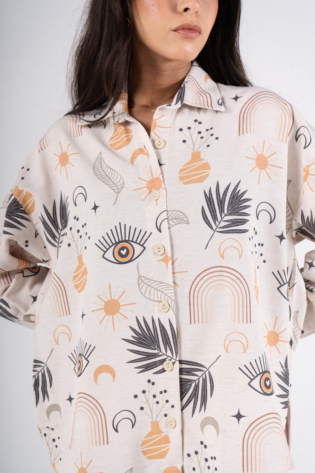 Printed Long Sleeve Turkish Linen Shirt