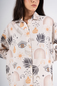 Printed Long Sleeve Turkish Linen Shirt