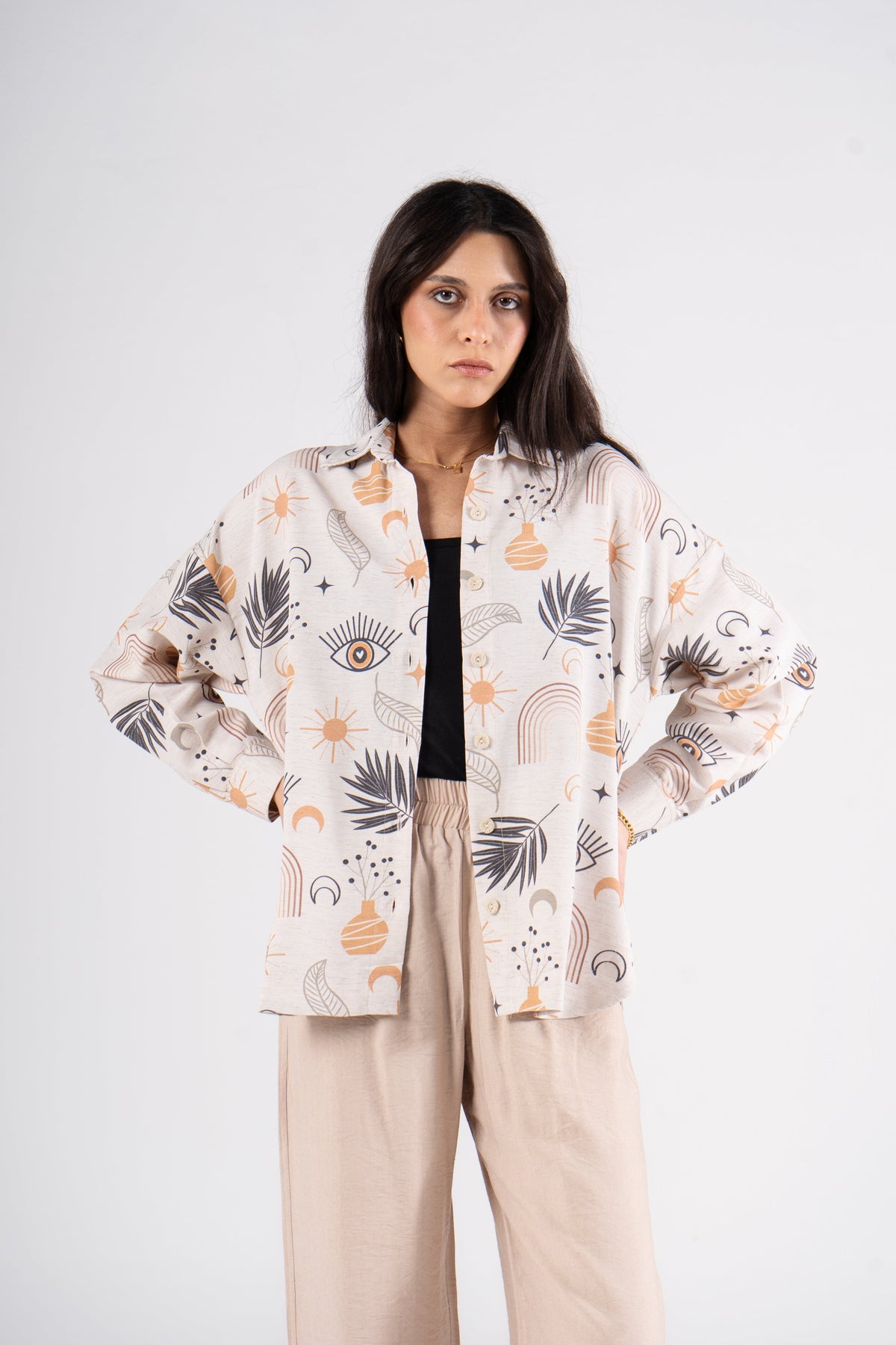 Printed Long Sleeve Turkish Linen Shirt