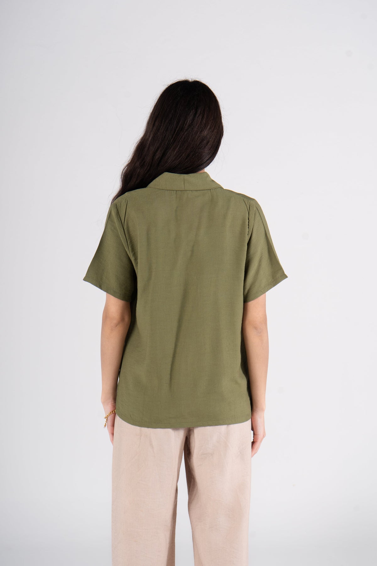 Olive Half Sleeves Linen Shirt