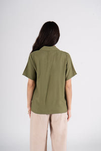 Olive Half Sleeves Linen Shirt