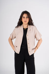 Beige Half Sleeves Linen Shirt