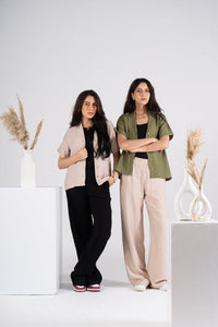 Olive Half Sleeves Linen Shirt